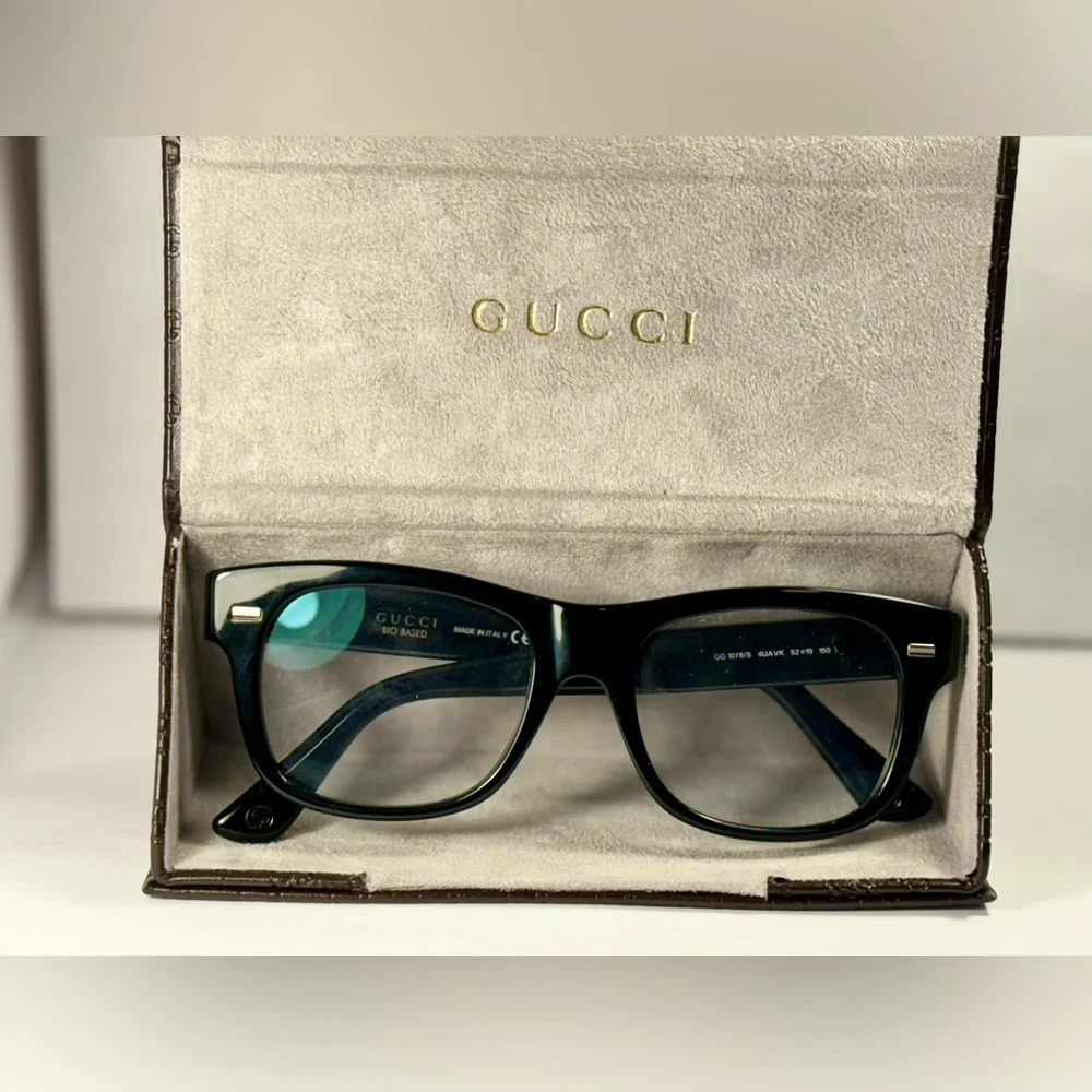 Gucci Black Square Acetate Glasses with Subtle Silver Accents